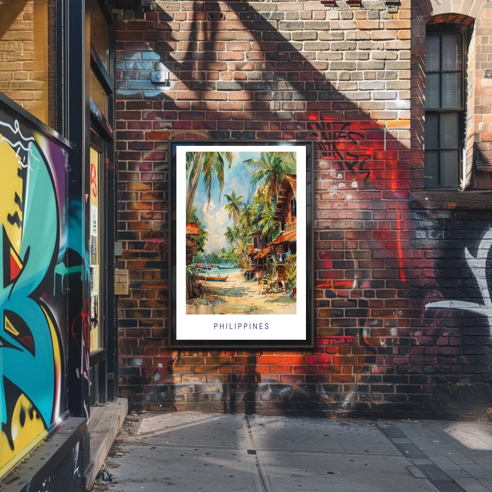 Tropical Coastal Serenity in Watercolor Travel Poster PosterGoat