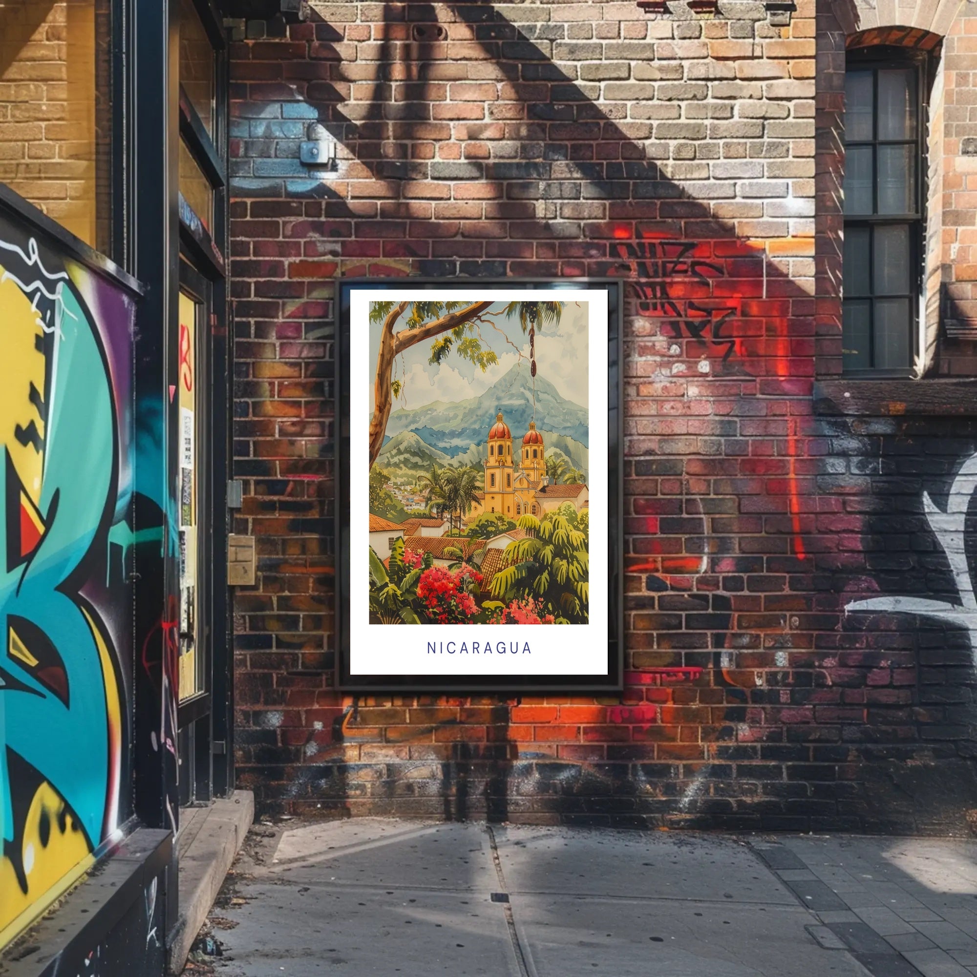 Nicaragua Colonial Church Travel Poster PosterGoat