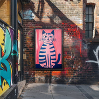 Pink Cat Poster Whimsical Art Print Wall Decor