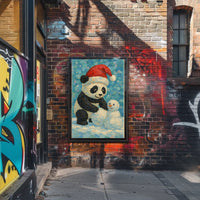 Festive Panda and Snowman Poster