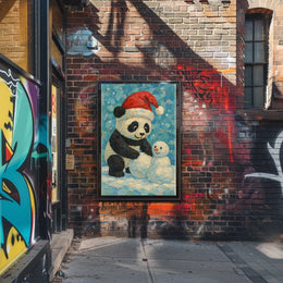 Festive Panda and Snowman Poster