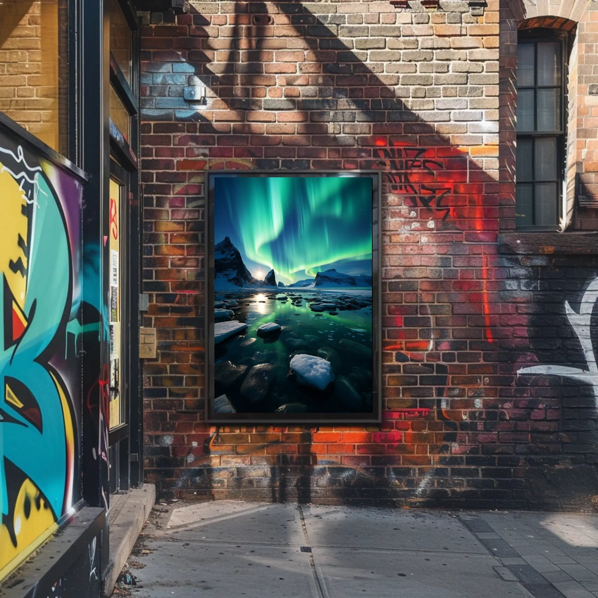 Aurora Borealis Over Icy Landscape Poster