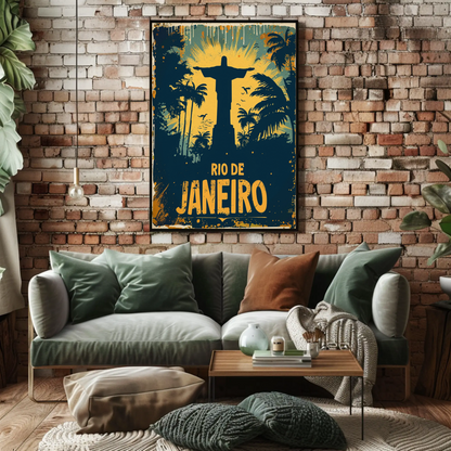 Rio De Janeiro Christ Statue Jungle Skyline Travel Poster