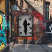 Mysterious Hooded Figure with Red Rose Artistic Poster PosterGoat
