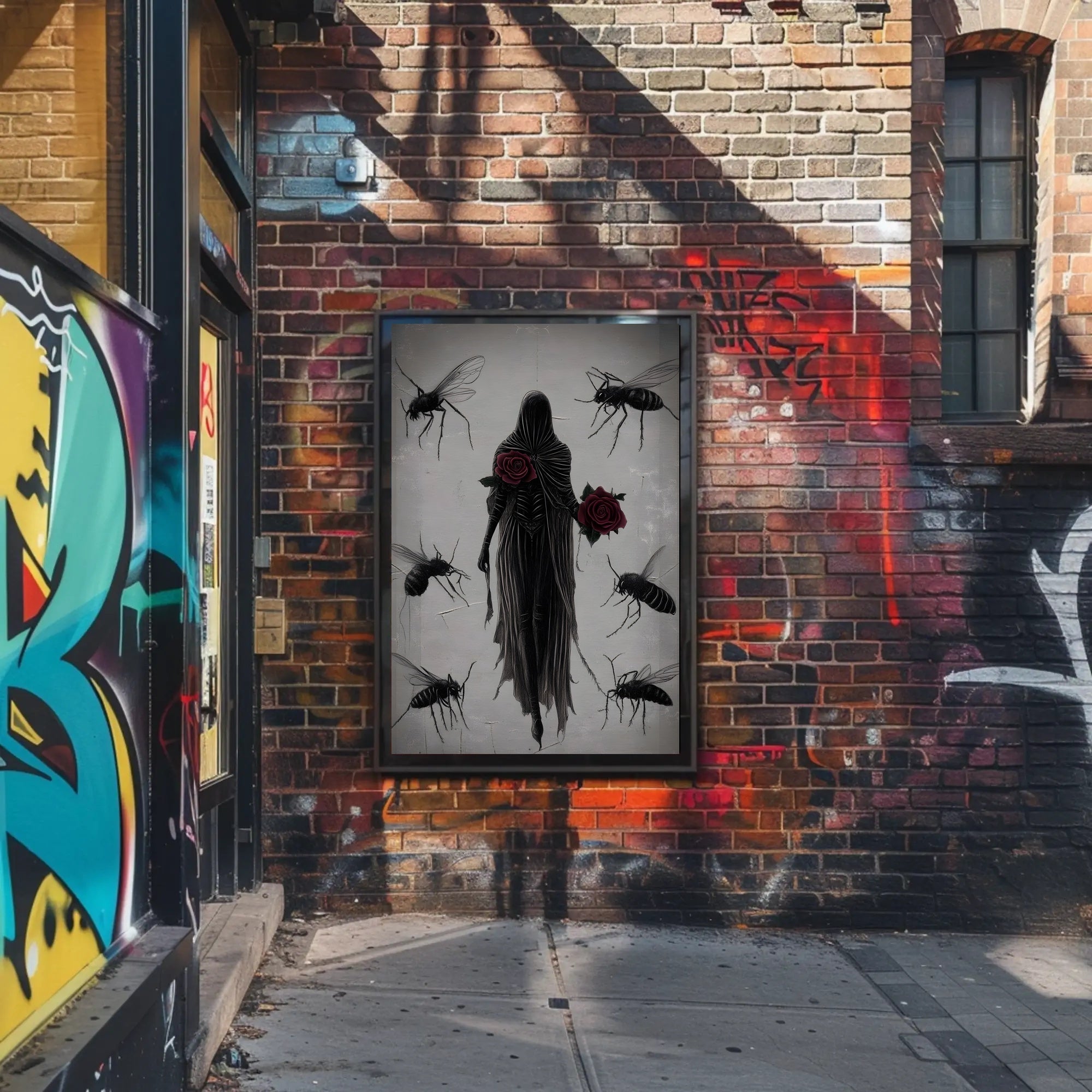 Mysterious Hooded Figure with Red Rose Artistic Poster PosterGoat