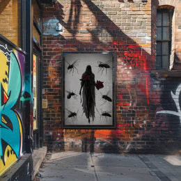 Mysterious Hooded Figure with Red Rose Artistic Poster PosterGoat