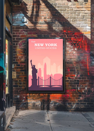 New York Landmarks Vintage Travel Poster