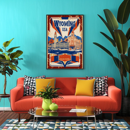Wyoming USA Historic Main Street Vintage Travel Poster