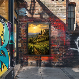 Tuscany Vineyard Sunset: Romantic Landscape Travel Poster