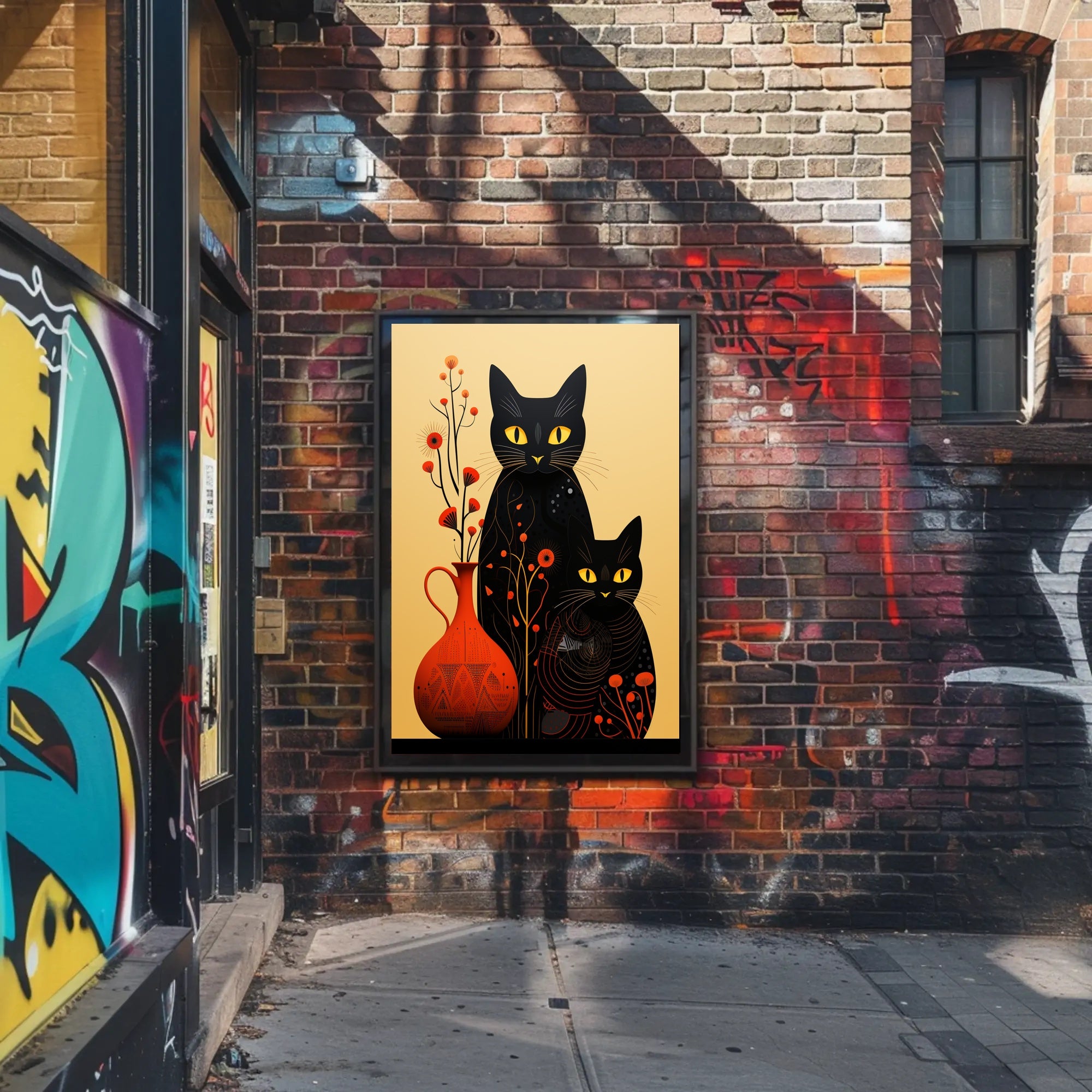 Enigmatic Felines And Floral Harmony Poster