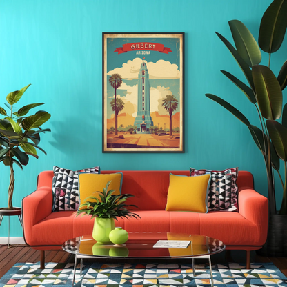 Gilbert Arizona Blue Tower Palm Desert Vintage Travel Poster