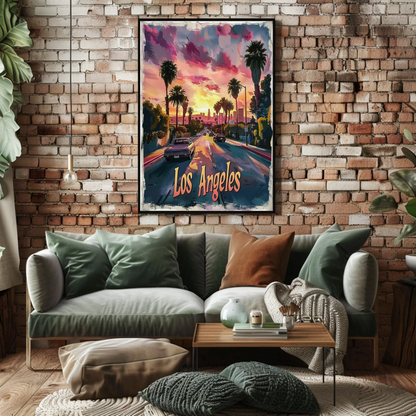 Los Angeles Palm Trees Pink Skies Sunset Travel Poster Travel Poster