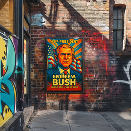 George W. Bush 43rd President of the United States Colorful Comic Book Style Poster