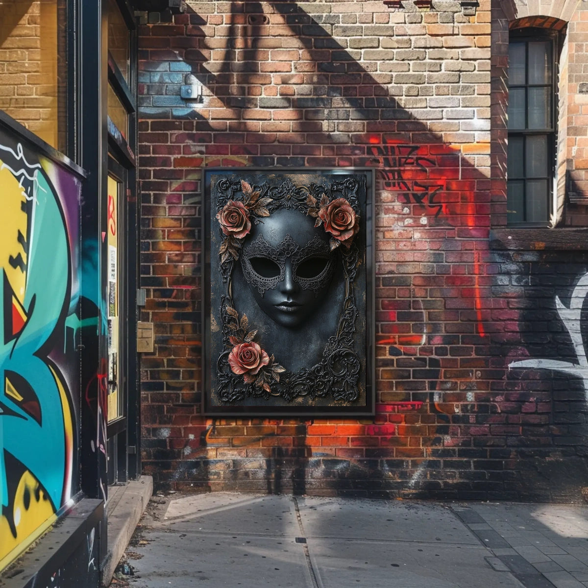 Ornate Black Mask Gothic Artistry Cultural Heritage Poster