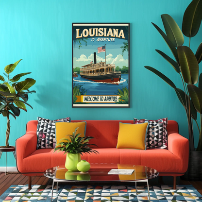 Vintage Travel Poster - Louisiana Steamboat Adventure