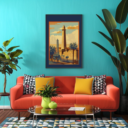 Egypt Obelisks Palm Trees Temples Vintage Travel Poster