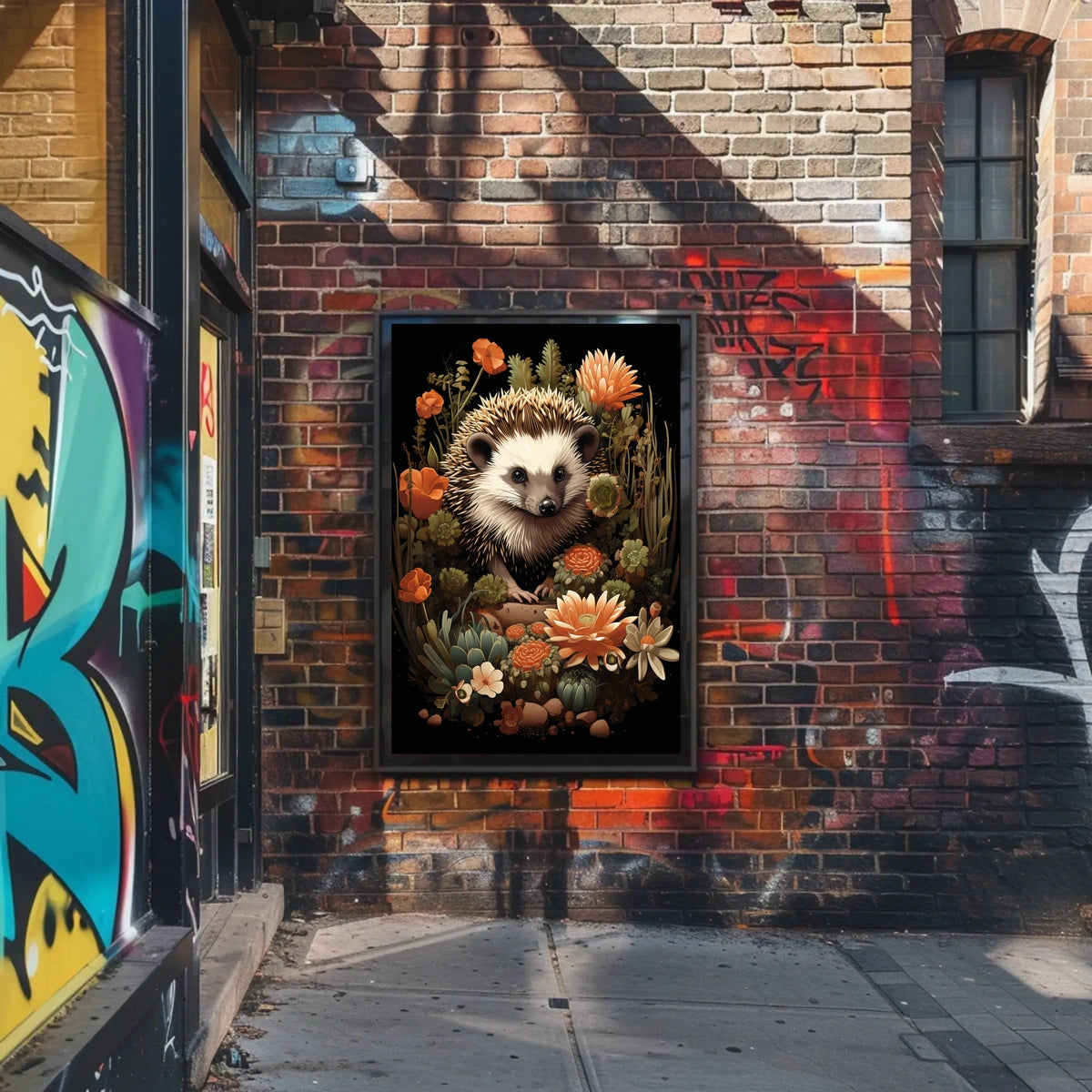Hedgehog in Bloom: Enchanting Nature Art Poster