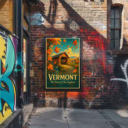 Vermont Autumn Travel Poster Vintage Wall Art