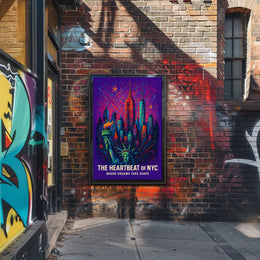 New York City Neon Heartbeat Skyline Poster Modern Wall Art