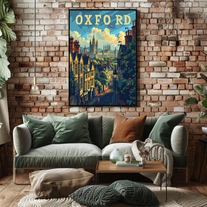 Oxford England University Spires Rooftops Travel Poster