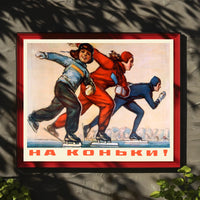Speed Skating Action: Dynamic Mid-Century Sports Poster