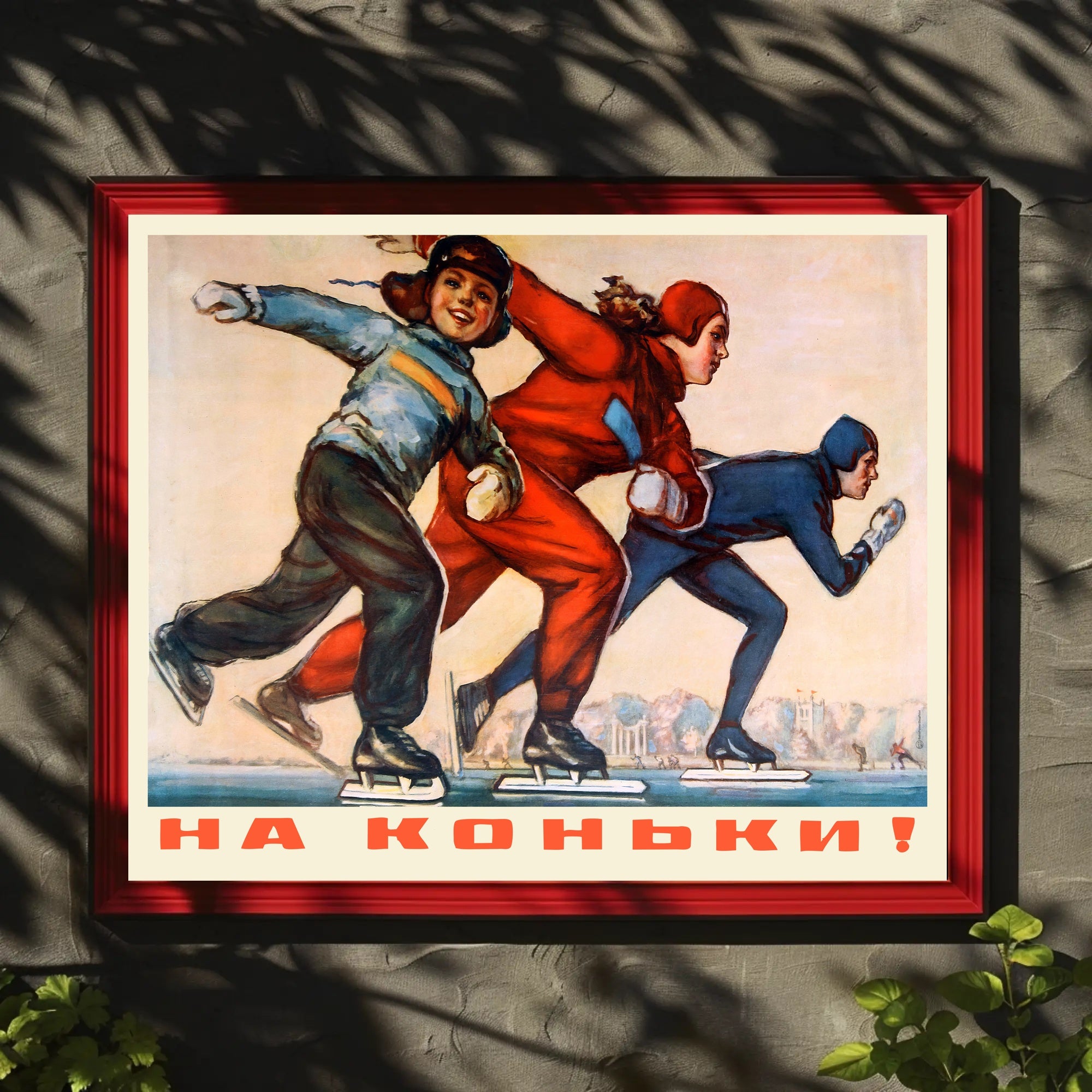 Speed Skating Action: Dynamic Mid-Century Sports Poster