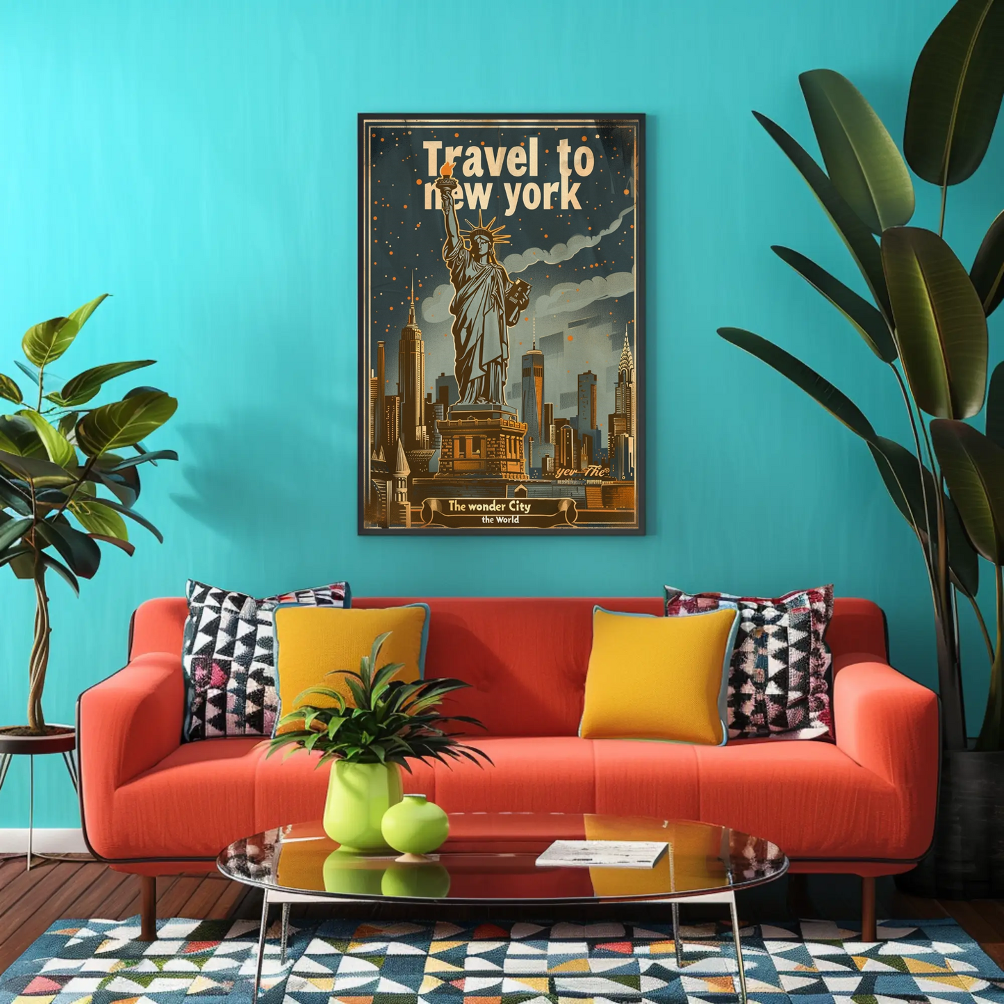 Travel to New York Statue of Liberty Vintage Poster