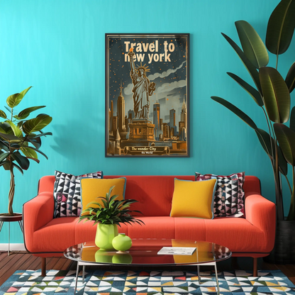 Travel to New York Statue of Liberty Vintage Poster