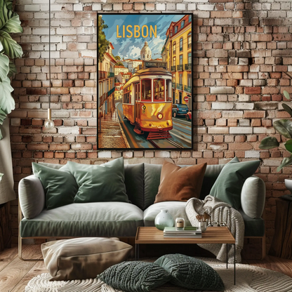 Lisbon Yellow Tram Cityscape Portugal Travel Poster