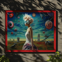 Dreamlike Woman in Stylized Surreal Futuristic Sci-Fi Poster