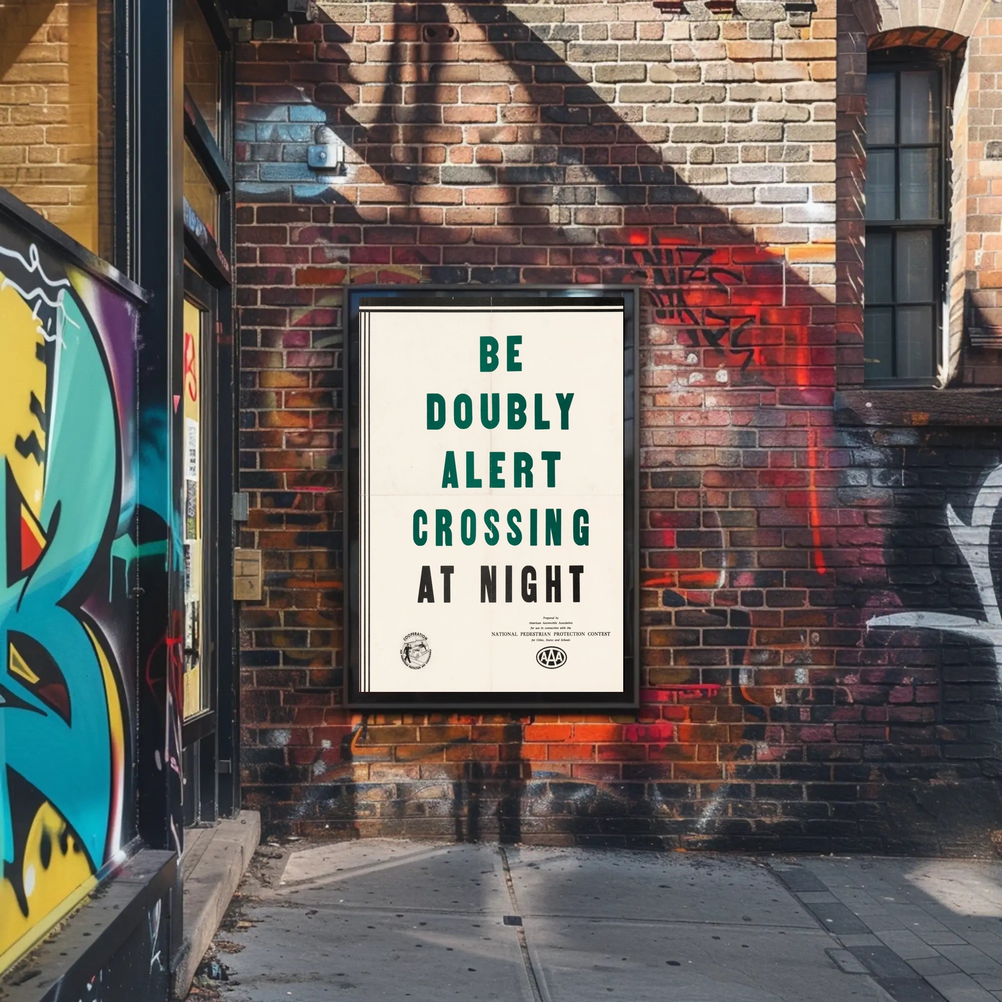 Pedestrian Safety Awareness: Mid-20th Century USA Propaganda Poster PosterGoat