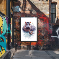 Mother and Baby Hippopotamus Digital Animal Poster