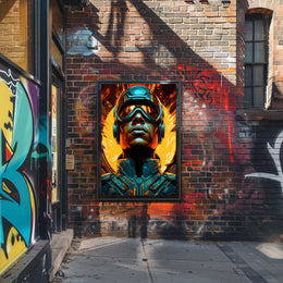 Futuristic Visor Warrior with Dynamic Energy Futuristic Sci-Fi Poster