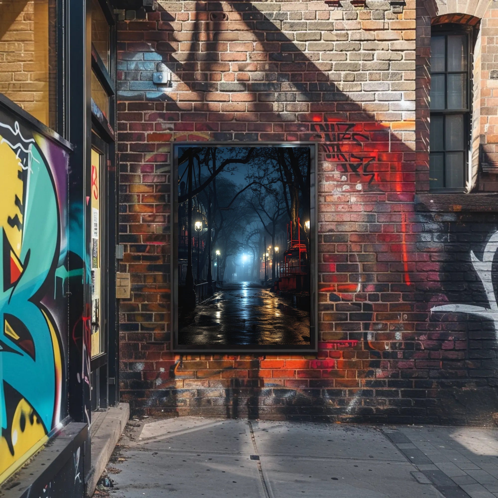 Moody Night Street Scene Art Poster