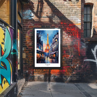 Parisian Romance Twilight Street Scene Urban or Cityscape Poster PosterGoat