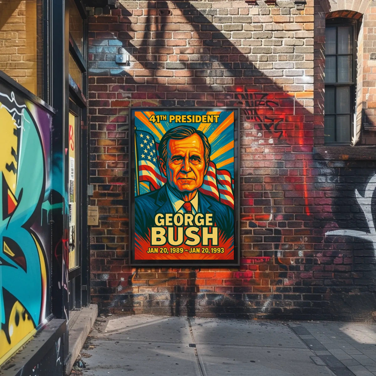 George H. W. Bush 41st President of the United States Colorful Comic Book Style Poster