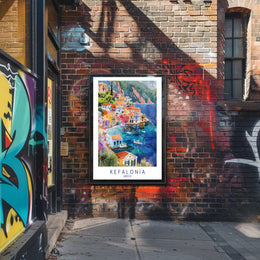 Kefalonia Coastal Village Travel Poster PosterGoat