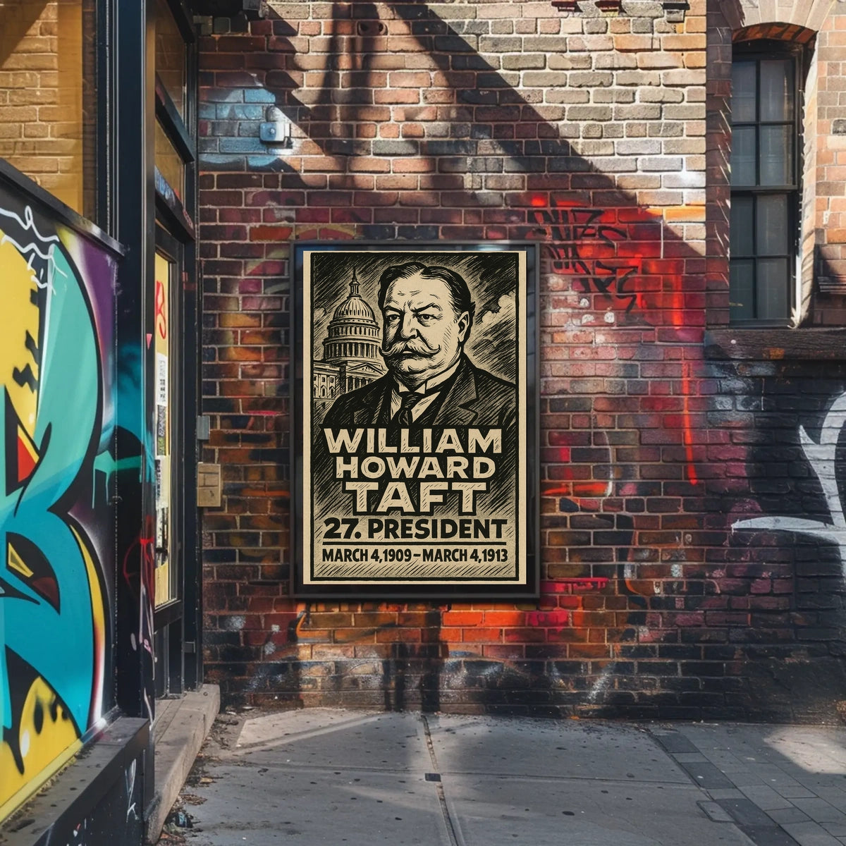 William Howard Taft 27th President of the United States B & W Comic Sketch Poster