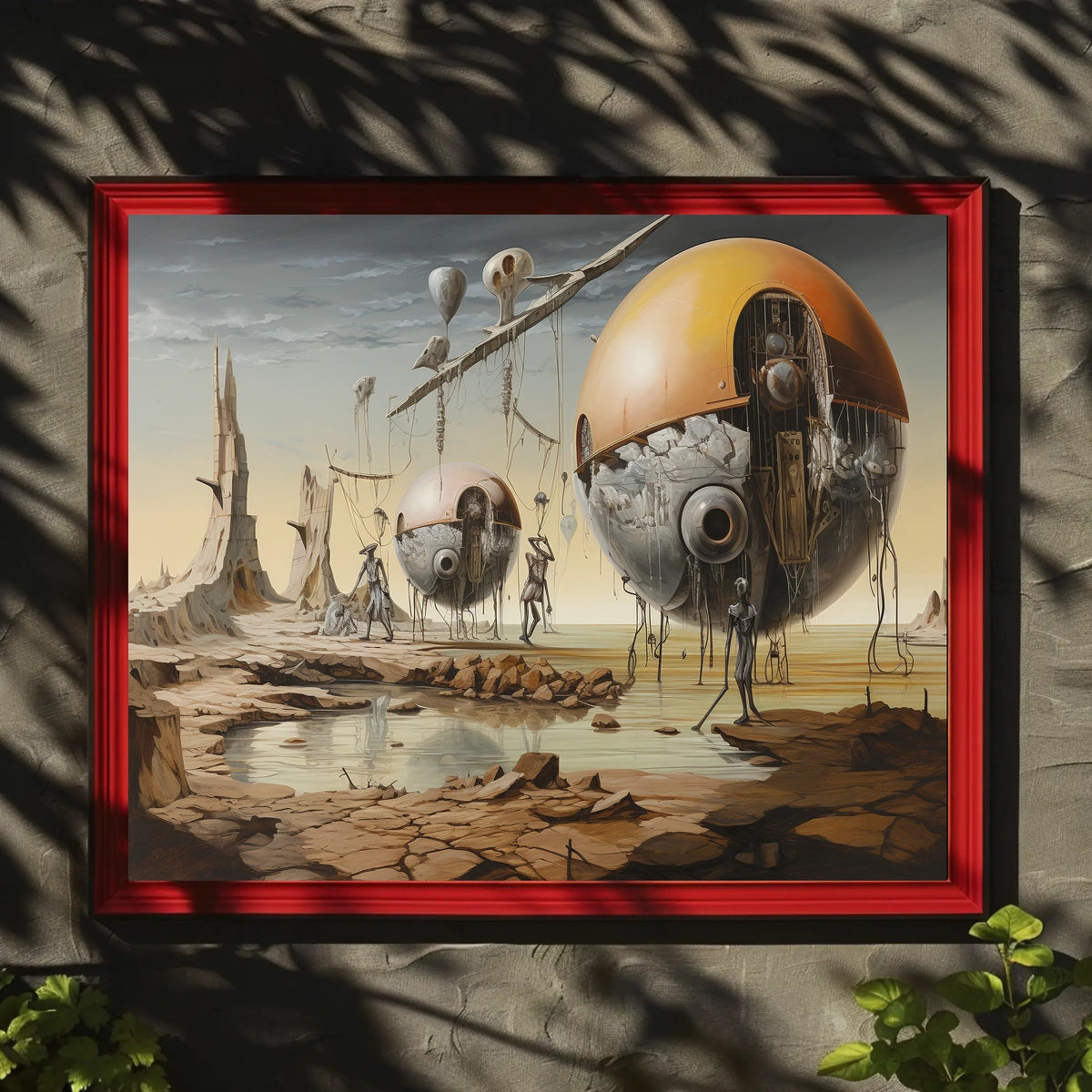 Futuristic Machines in a Surreal Desert Landscape Poster