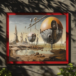 Futuristic Machines in a Surreal Desert Landscape Poster