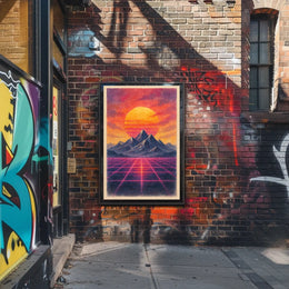 Retro-Futuristic Sunset: Vaporwave Dreamscape Futuristic Sci-Fi Poster