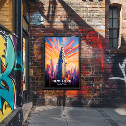 New York City Poster Modern Skyscraper Kaleidoscopic Wall Art