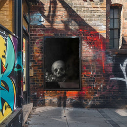 Dark Skull with Flowers: Classical Vanitas Artistic Poster PosterGoat