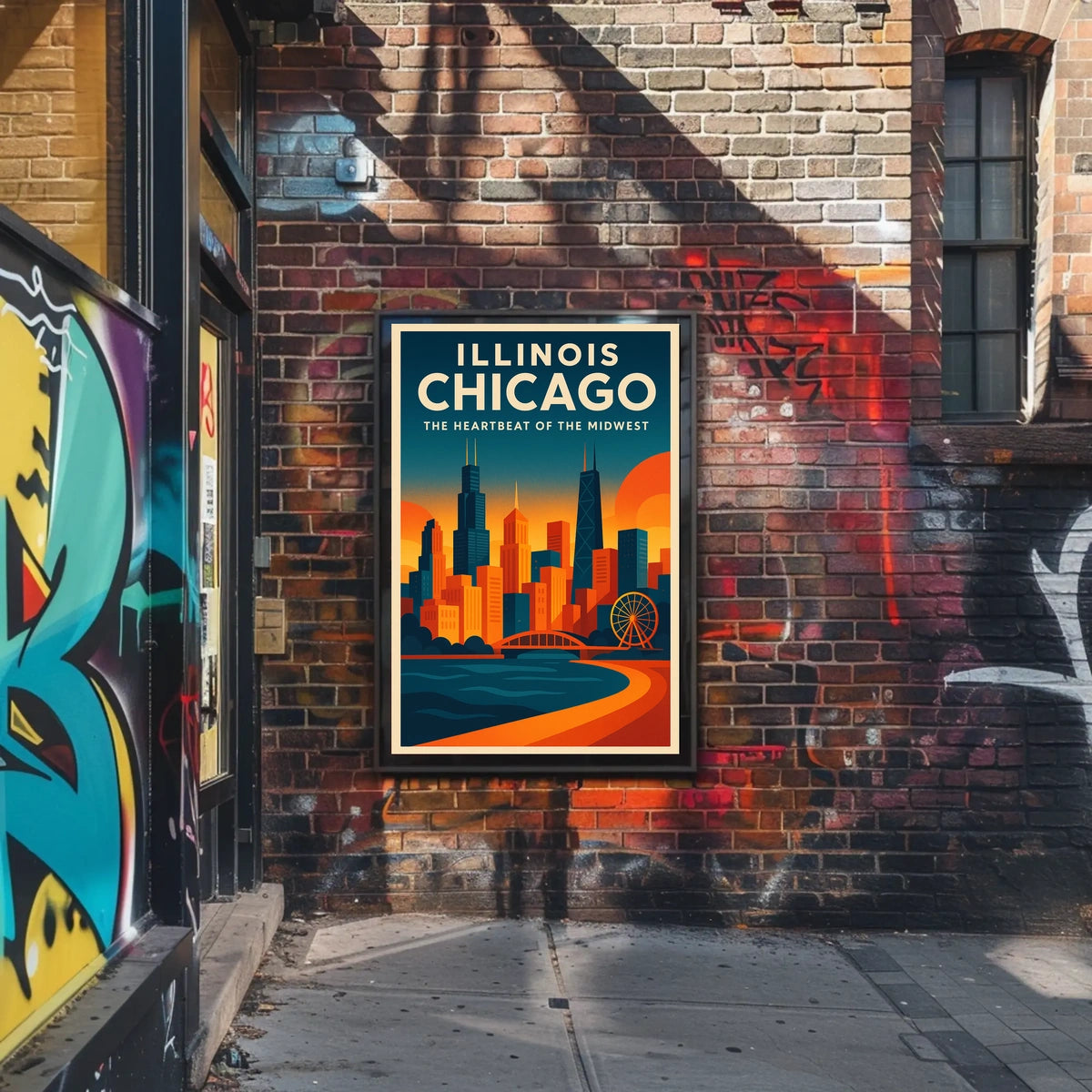 Chicago Skyline Architecture Ferris Wheel Urban Poster