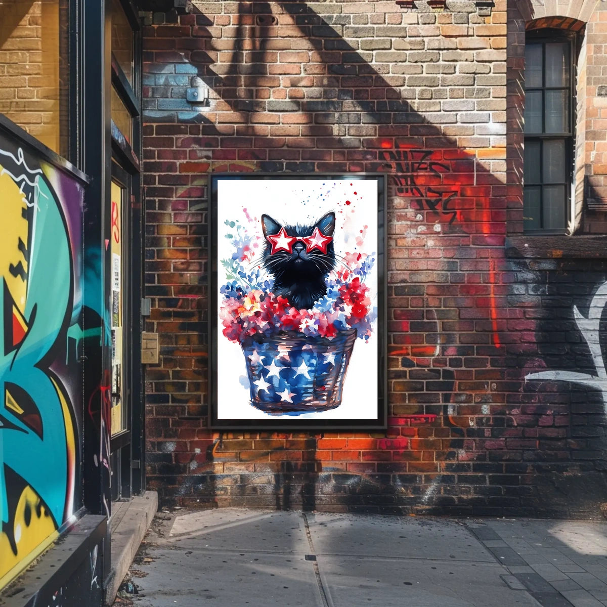 Black Cat With Star Shaped Sunglasses American Poster
