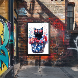 Black Cat With Star Shaped Sunglasses American Poster