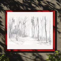 Tranquil Winter Forest Pencil Sketch Art Poster