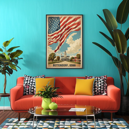 Bettendorf Iowa Town Hall Vintage Travel Poster