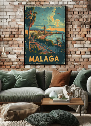 Malaga Sunset Beach Promenade Travel Poster
