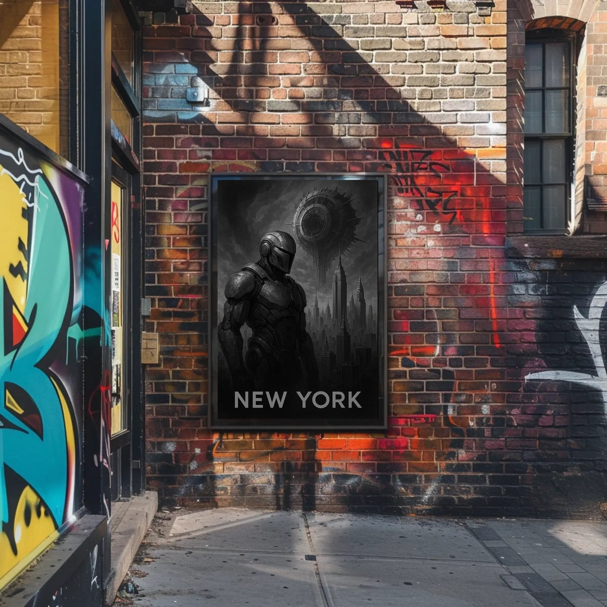 Futuristic New York City Poster Neon Cityscape Wall Art